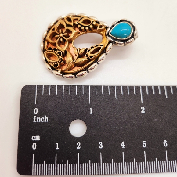 Carolyn Pollack Mixed Metal Sterling Copper Turquoise Flower Pendant Enhancer - Picture 6 of 7